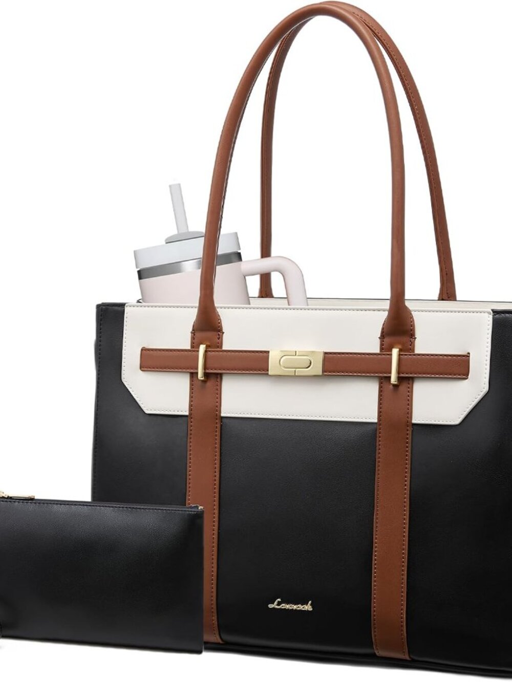 Laptop Tote Bag for Women, 2-in-1 Work Teacher Bags with Large Cup Holder, 15.6
